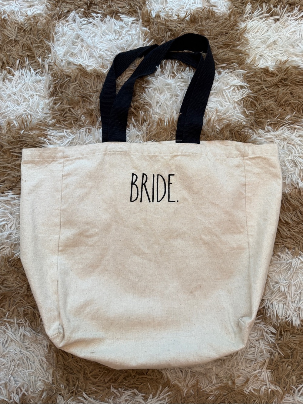Rae Dunn Cream Canvas 'BRIDE.' Tote with Black Handles